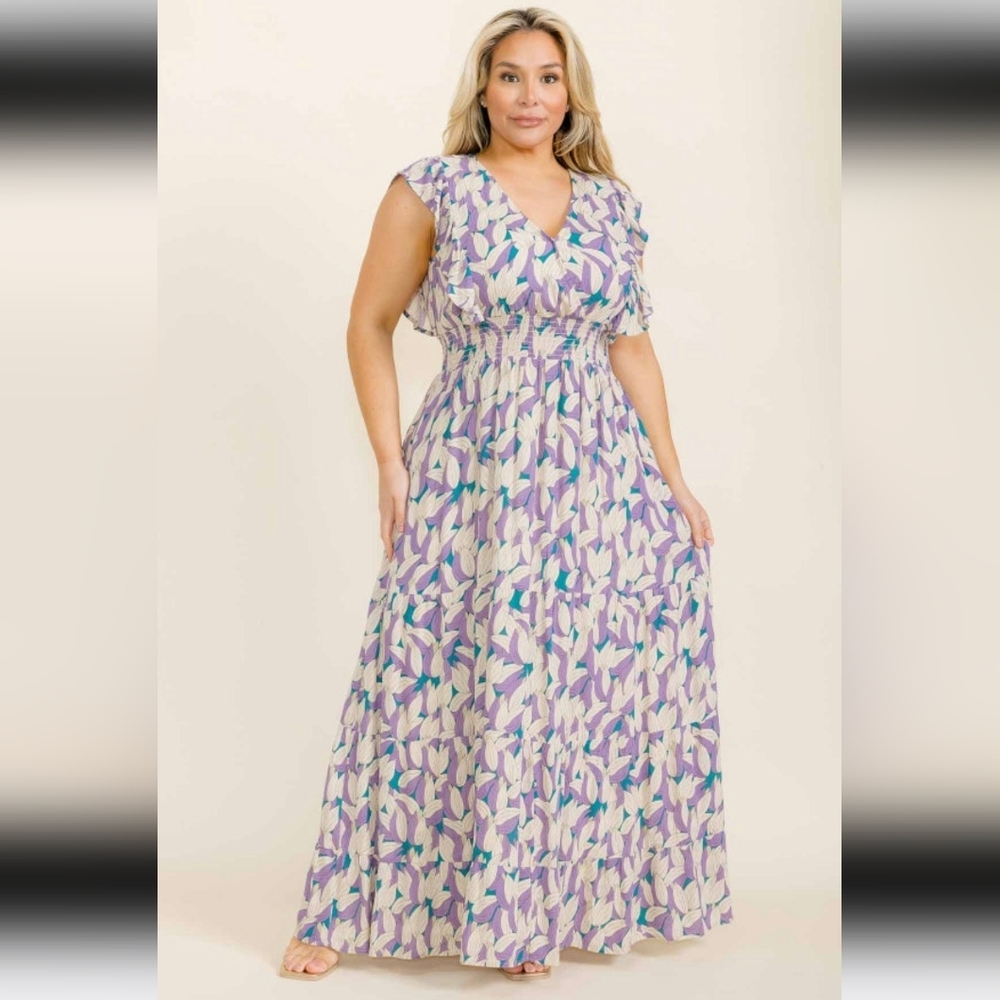 Rokoko Blue V-Neck Sundress with Flutter Sleeves Large - Picture 1 of 10
